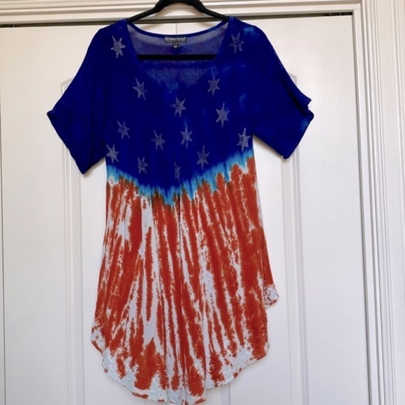 Greater Good Patriotic Tunic Women’s OS embroidery Stars Americana Boho festival - Picture 1 of 8